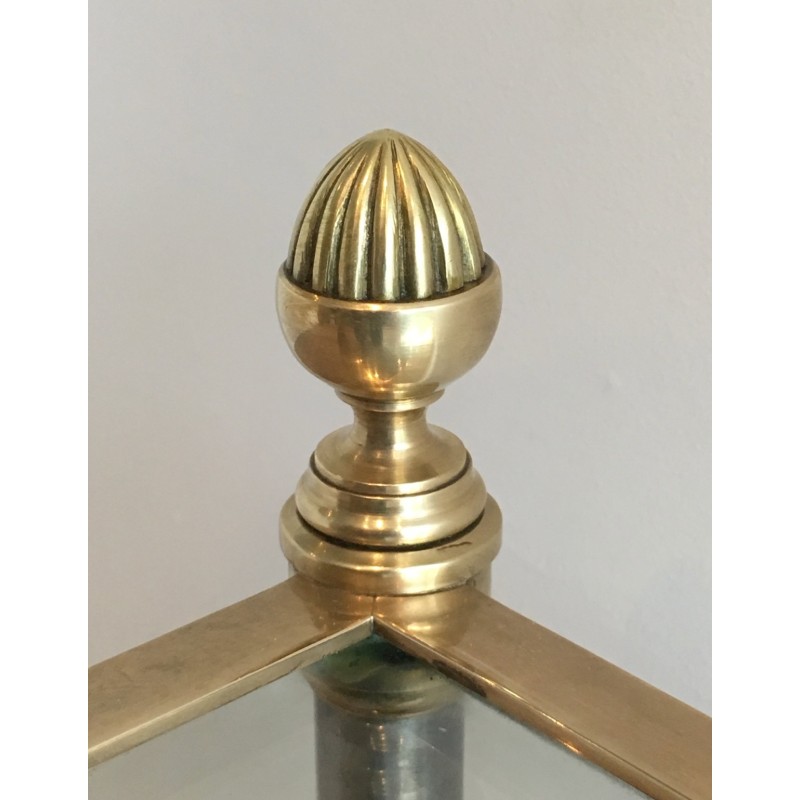 Neoclassical Brushed Steel and Brass Coffee Table by Maison Jansen, French Work, Circa 1940