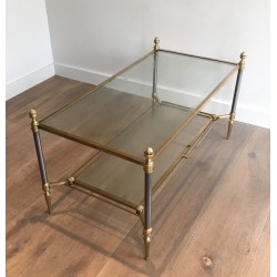 Neoclassical Brushed Steel and Brass Coffee Table by Maison Jansen, French Work, Circa 1940