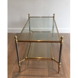 Neoclassical Brushed Steel and Brass Coffee Table by Maison Jansen, French Work, Circa 1940