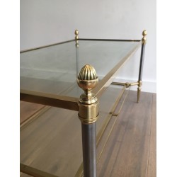 Neoclassical Brushed Steel and Brass Coffee Table by Maison Jansen, French Work, Circa 1940