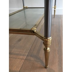 Table Basse Néoclassique en Acier Brossé et Laiton de la Maison Jansen, Travail Français, Vers 1940
