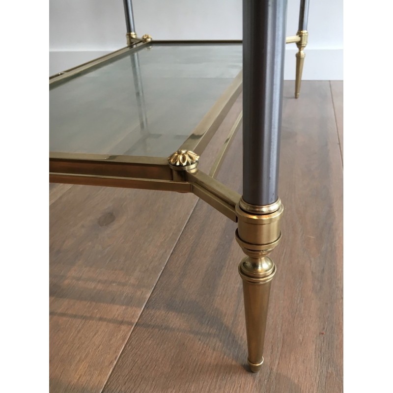 Neoclassical Brushed Steel and Brass Coffee Table by Maison Jansen, French Work, Circa 1940