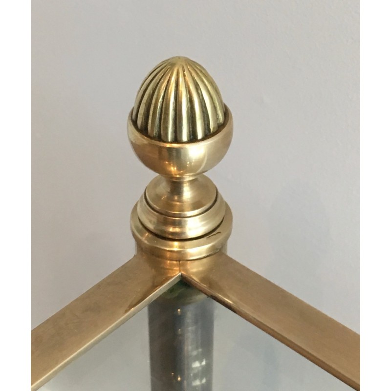 Neoclassical Brushed Steel and Brass Coffee Table by Maison Jansen, French Work, Circa 1940
