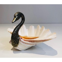 Silvered Metal and Shell Swan Vide-Poche, Attributed to Maison Jansen, French Work, Circa 1940