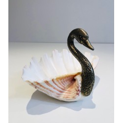 Silvered Metal and Shell Swan Vide-Poche, Attributed to Maison Jansen, French Work, Circa 1940
