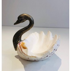 Silvered Metal and Shell Swan Vide-Poche, Attributed to Maison Jansen, French Work, Circa 1940