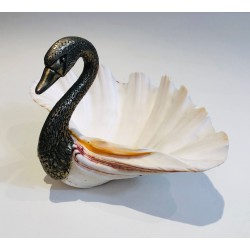 Silvered Metal and Shell Swan Vide-Poche, Attributed to Maison Jansen, French Work, Circa 1940