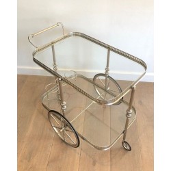 Neoclassical Silvered Brass Drinks Trolley, French Work in the Style of Maison Jansen, Circa 1940