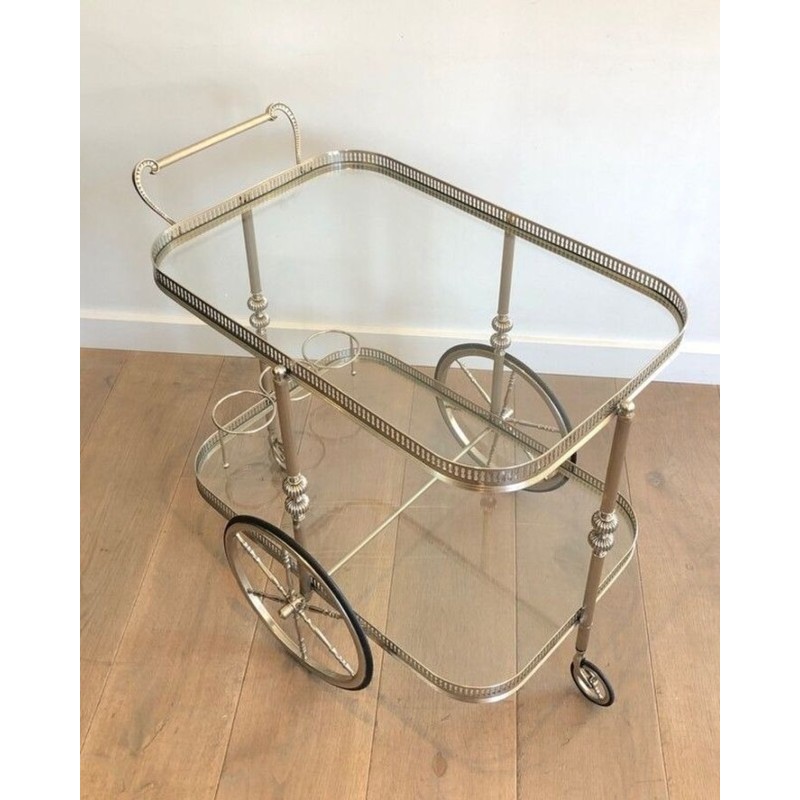 Neoclassical Silvered Brass Drinks Trolley, French Work in the Style of Maison Jansen, Circa 1940