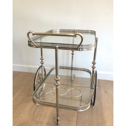 Neoclassical Silvered Brass Drinks Trolley, French Work in the Style of Maison Jansen, Circa 1940