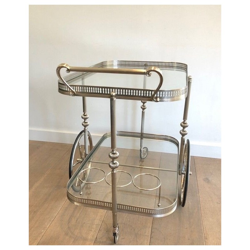 Neoclassical Silvered Brass Drinks Trolley, French Work in the Style of Maison Jansen, Circa 1940