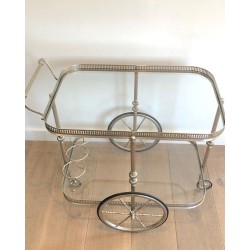Neoclassical Silvered Brass Drinks Trolley, French Work in the Style of Maison Jansen, Circa 1940