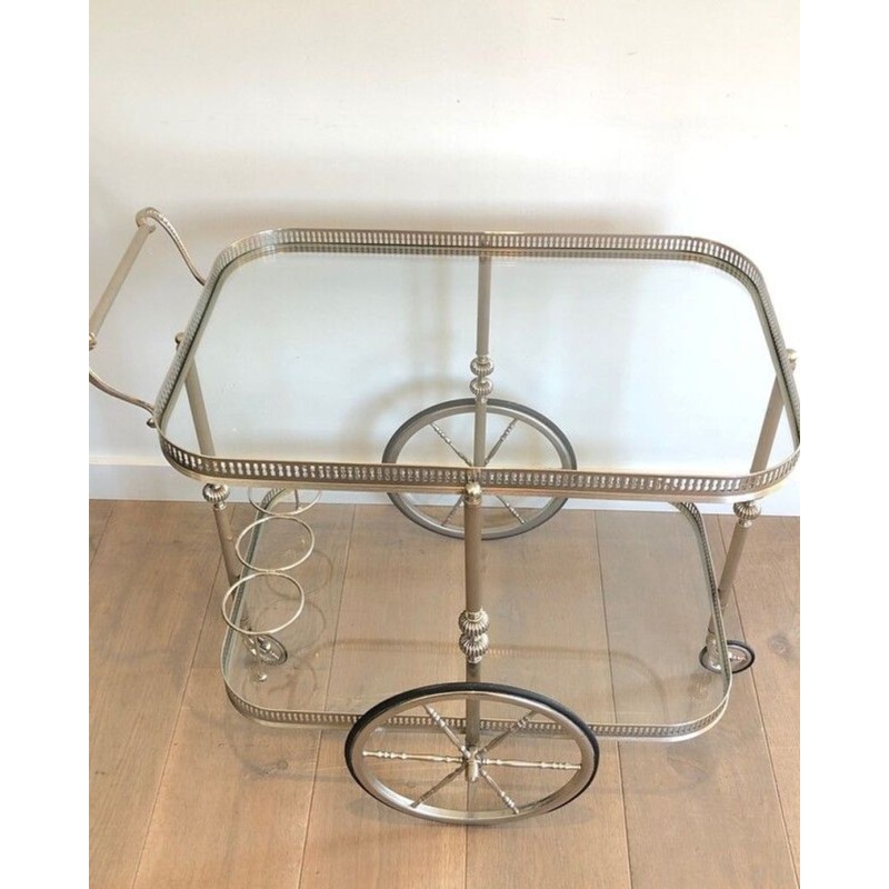 Neoclassical Silvered Brass Drinks Trolley, French Work in the Style of Maison Jansen, Circa 1940