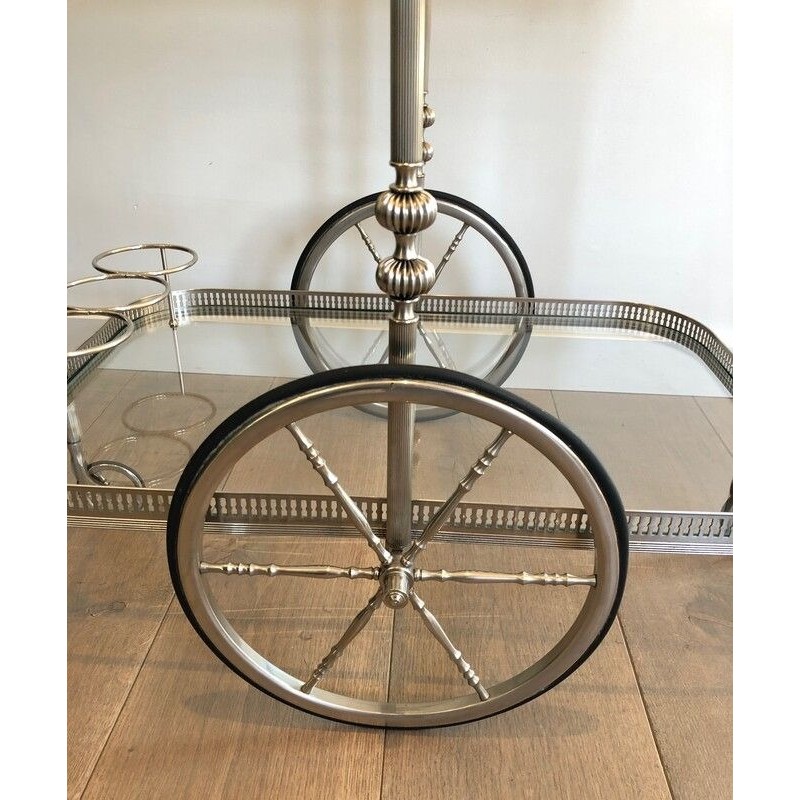 Neoclassical Silvered Brass Drinks Trolley, French Work in the Style of Maison Jansen, Circa 1940