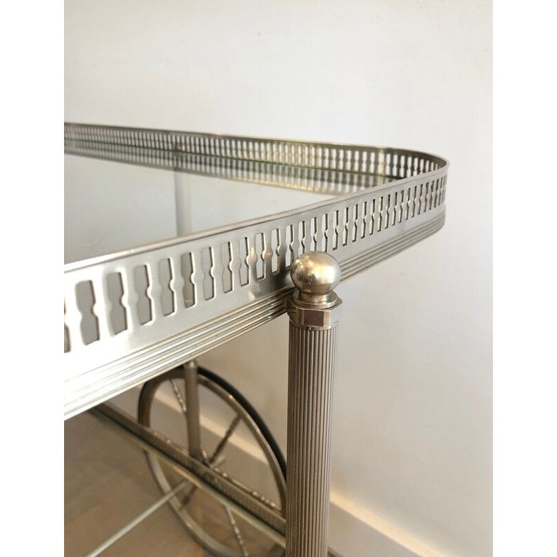Neoclassical Silvered Brass Drinks Trolley, French Work in the Style of Maison Jansen, Circa 1940