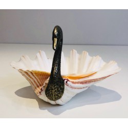Silvered Metal and Shell Swan Vide-Poche, Attributed to Maison Jansen, French Work, Circa 1940