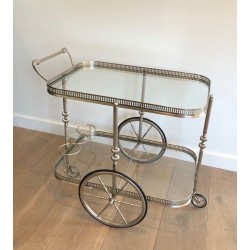 Neoclassical Silvered Brass Drinks Trolley, French Work in the Style of Maison Jansen, Circa 1940