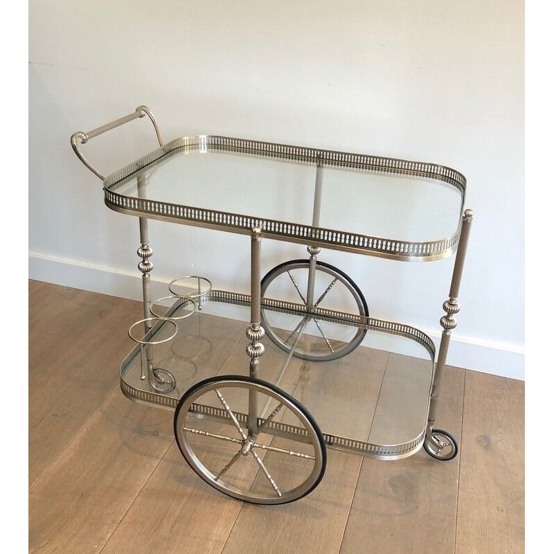 Neoclassical Silvered Brass Drinks Trolley, French Work in the Style of Maison Jansen, Circa 1940