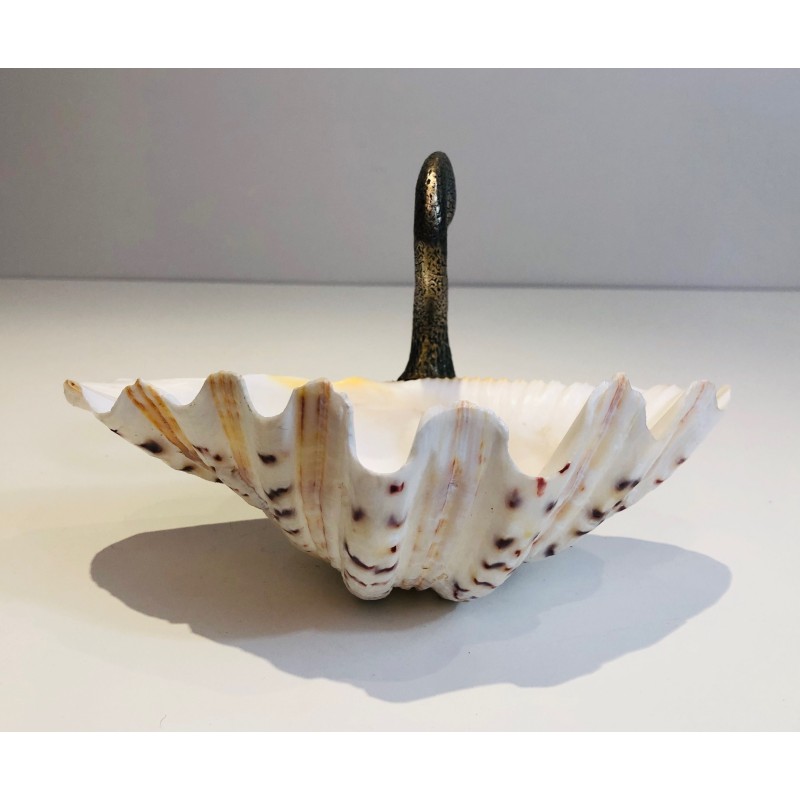 Silvered Metal and Shell Swan Vide-Poche, Attributed to Maison Jansen, French Work, Circa 1940
