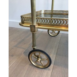 Neoclassical Brass Drinks Trolley with Blue Glass Shelves by Maison Jansen, French Work, Circa 1940