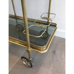 Neoclassical Brass Drinks Trolley with Blue Glass Shelves by Maison Jansen, French Work, Circa 1940