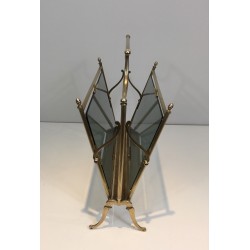 Porte-Revues Néoclassique en Laiton et Verres Bleutés de la Maison Jansen, Travail Français, Vers 1940