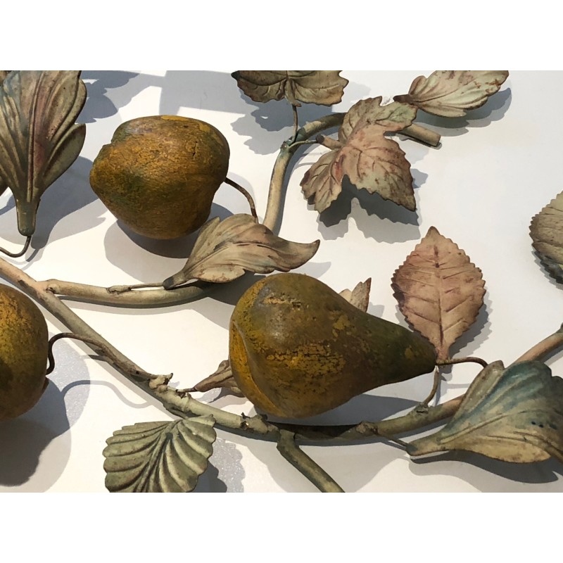 Important Pair of Decorative Painted Metal Pears and Lemons Wall Lights, French Work, Circa 1970