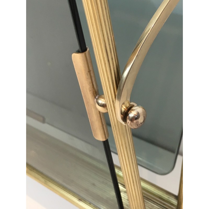 Neoclassical Brass and Blue Glass Magazine Rack by Maison Jansen, French Work, Circa 1940