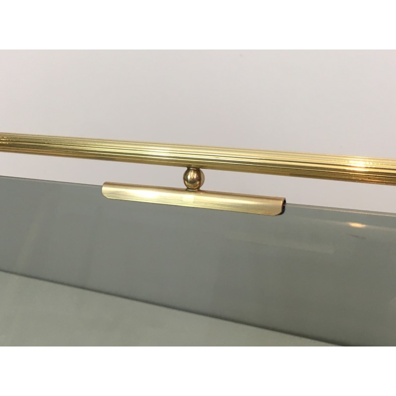 Neoclassical Brass and Blue Glass Magazine Rack by Maison Jansen, French Work, Circa 1940