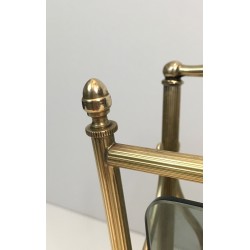 Neoclassical Brass and Blue Glass Magazine Rack by Maison Jansen, French Work, Circa 1940
