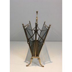 Neoclassical Brass and Blue Glass Magazine Rack by Maison Jansen, French Work, Circa 1940