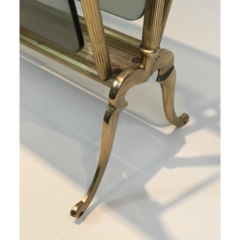 Neoclassical Brass and Blue Glass Magazine Rack by Maison Jansen, French Work, Circa 1940