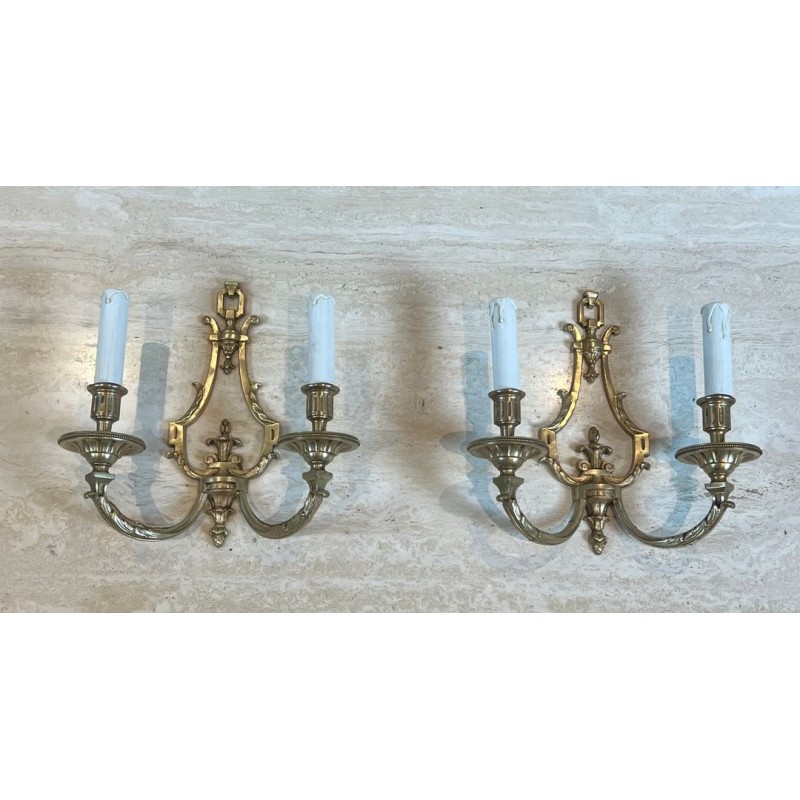 Pair of Louis the 16th Style Bronze Wall Lights by Lucien Gau