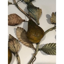 Important Pair of Decorative Painted Metal Pears and Lemons Wall Lights, French Work, Circa 1970