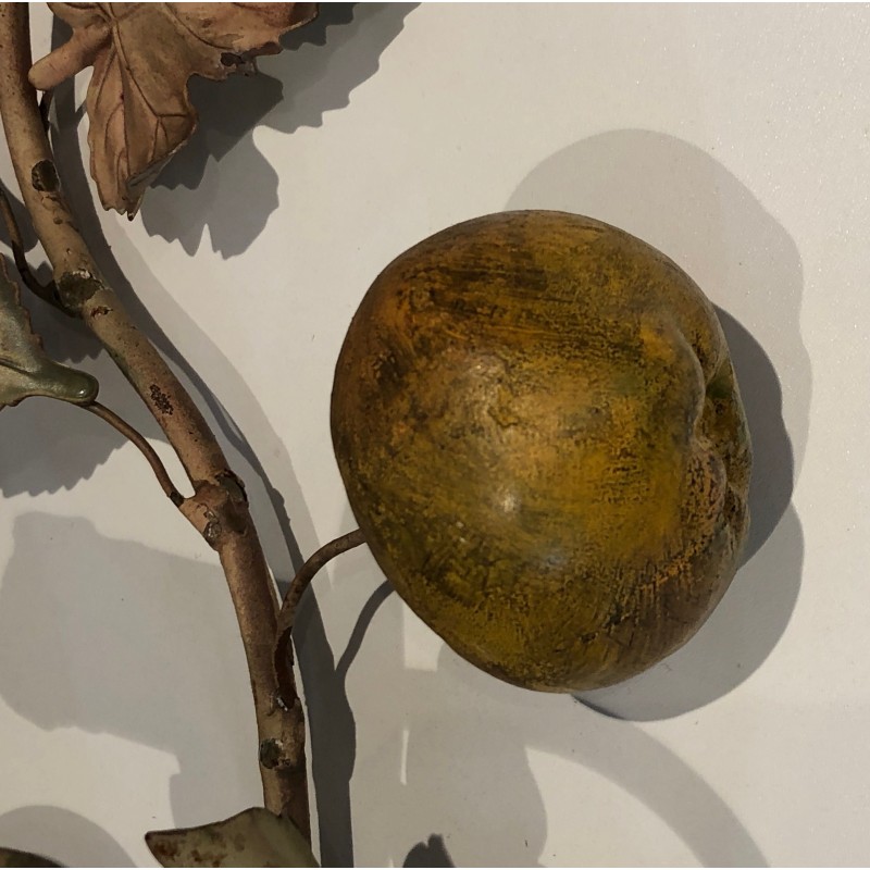 Important Pair of Decorative Painted Metal Pears and Lemons Wall Lights, French Work, Circa 1970