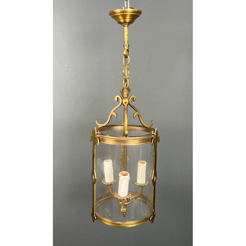 Petite Lanterne Néoclassique en Bronze et Verre Rond, Travail Français, Vers 1940