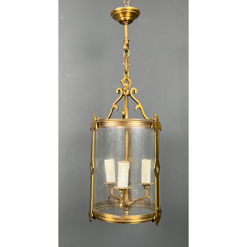 Small Neoclassical Bronze Lantern with Round Glass, French Work, Circa 1940