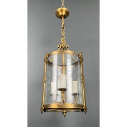 Small Neoclassical Bronze Lantern with Round Glass, French Work, Circa 1940
