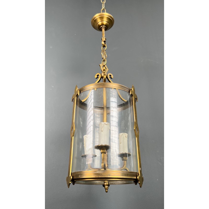 Small Neoclassical Bronze Lantern with Round Glass, French Work, Circa 1940