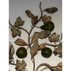 Important Pair of Decorative Painted Metal Pears and Lemons Wall Lights, French Work, Circa 1970