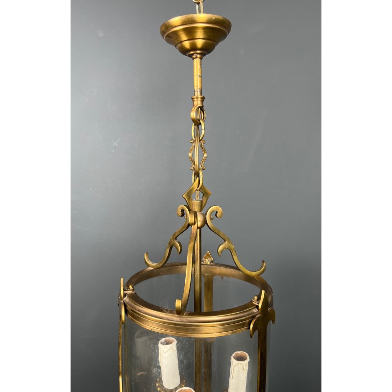 Small Neoclassical Bronze Lantern with Round Glass, French Work, Circa 1940