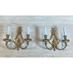 Pair of Louis the 16th Style Bronze Wall Lights by Lucien Gau