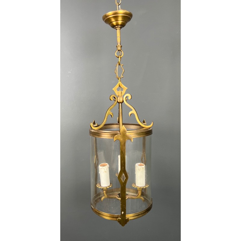 Small Neoclassical Bronze Lantern with Round Glass, French Work, Circa 1940