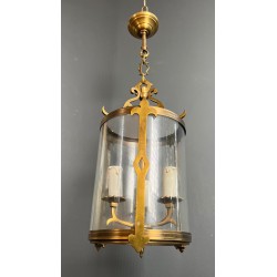 Small Neoclassical Bronze Lantern with Round Glass, French Work, Circa 1940
