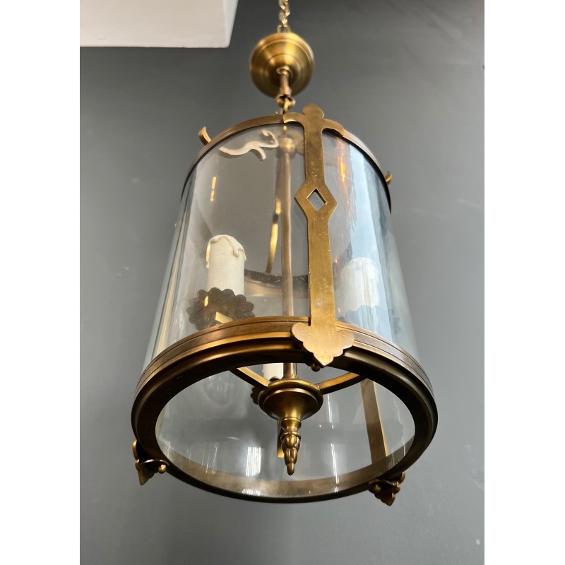 Petite Lanterne Néoclassique en Bronze et Verre Rond, Travail Français, Vers 1940