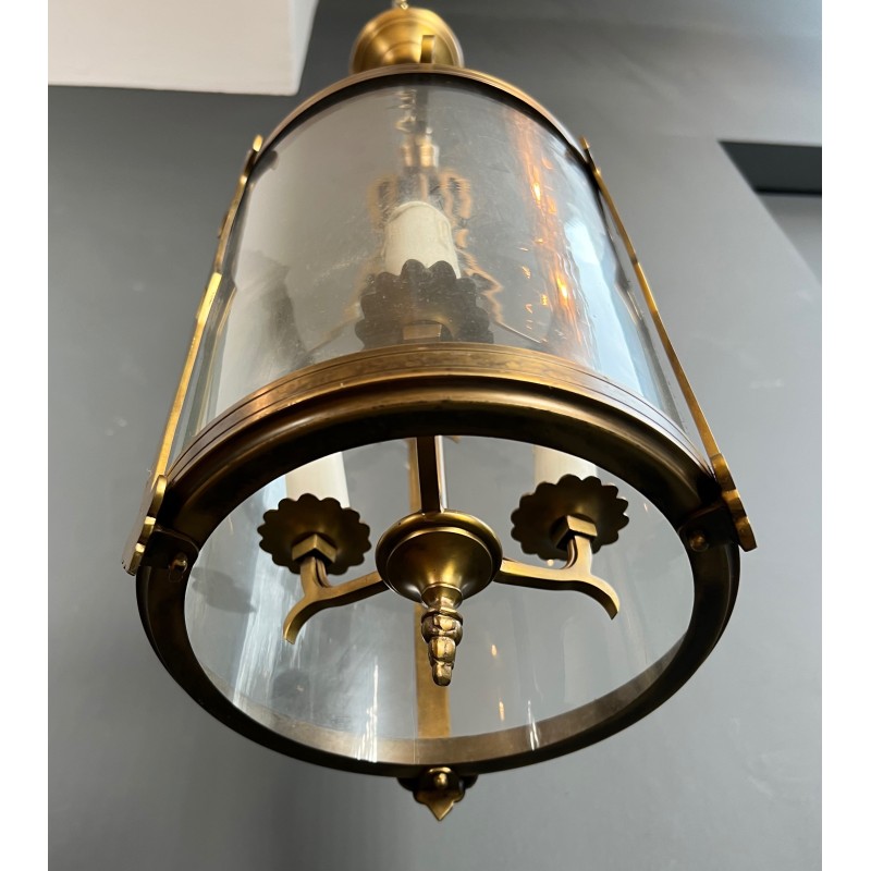 Small Neoclassical Bronze Lantern with Round Glass, French Work, Circa 1940