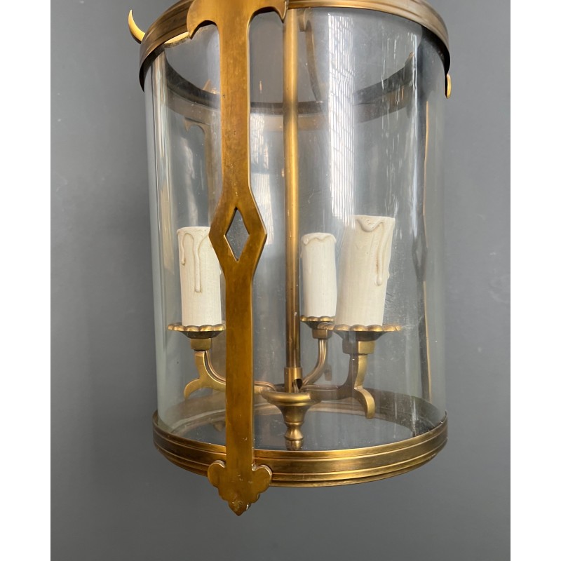 Petite Lanterne Néoclassique en Bronze et Verre Rond, Travail Français, Vers 1940