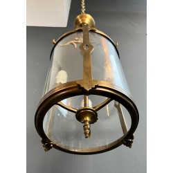 Petite Lanterne Néoclassique en Bronze et Verre Rond, Travail Français, Vers 1940