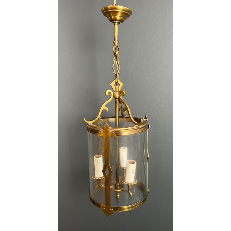 Small Neoclassical Bronze Lantern with Round Glass, French Work, Circa 1940
