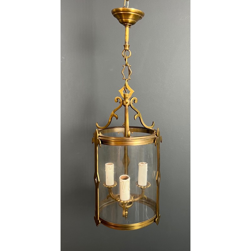 Small Neoclassical Bronze Lantern with Round Glass, French Work, Circa 1940